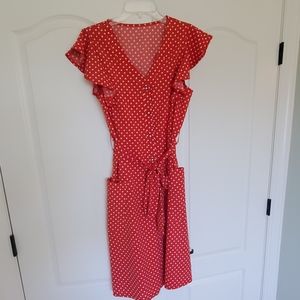 Amazon red dress with white polka dots